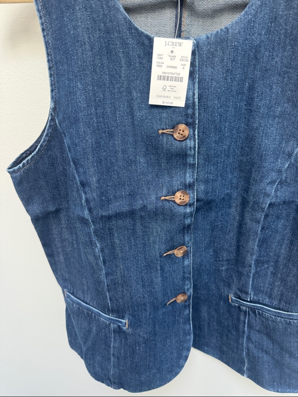 J. Crew Dark Blue Denim Button-Front Vest - Picture 9 of 15